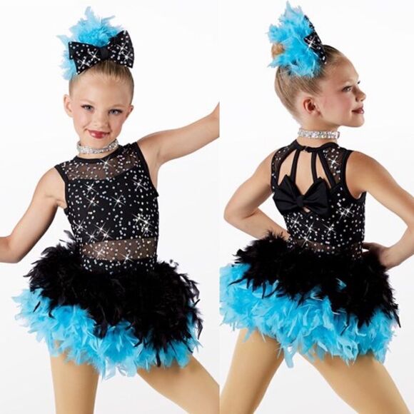 WEISSMAN Dance costume The Beautiful People
13601 Aqua black feather sassy MC - Picture 1 of 12